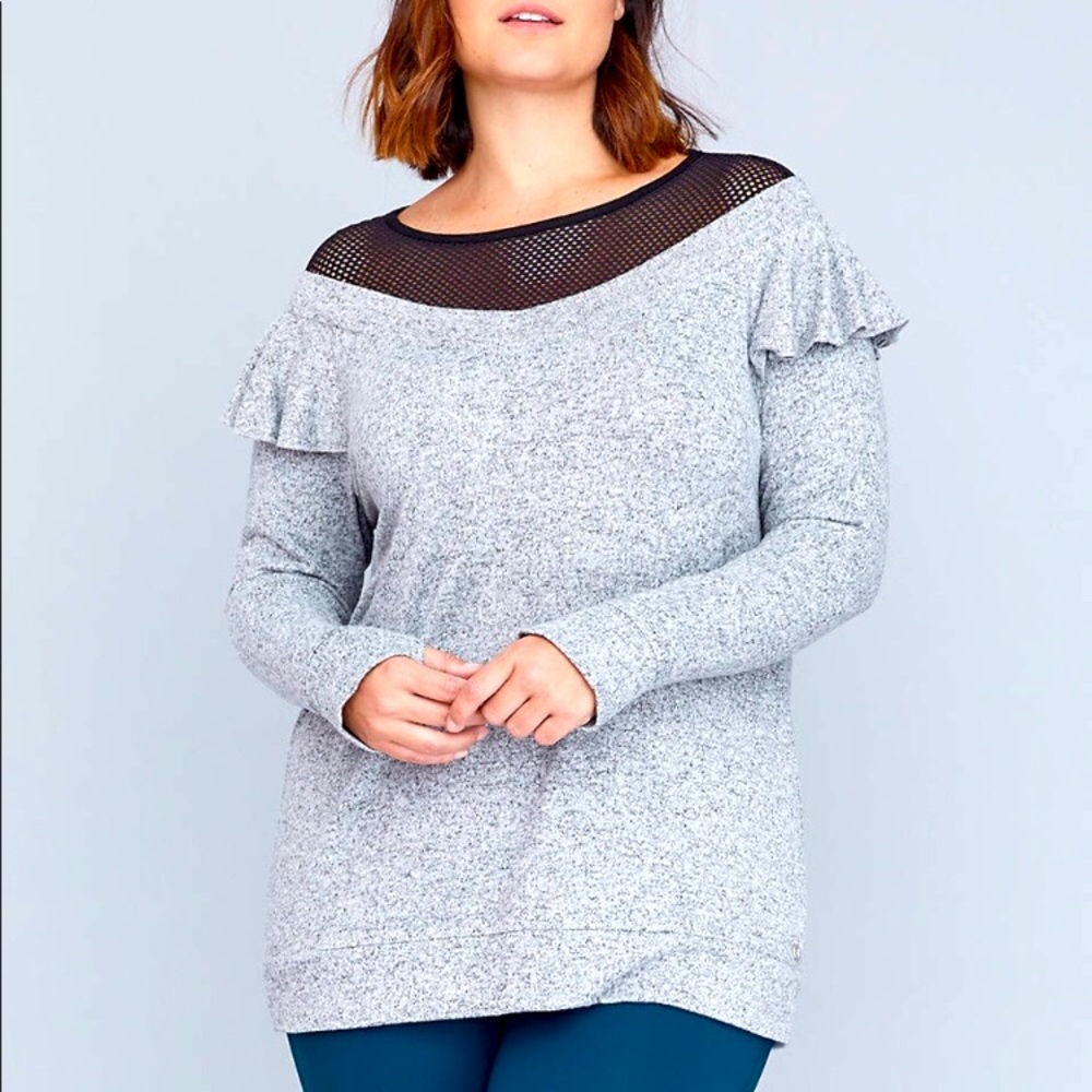 Lane Bryant Sweater Top Mesh Grey/Black NWT